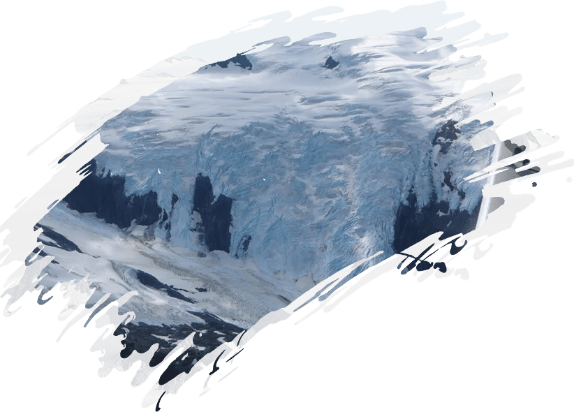 An image of a glacier on a green background.